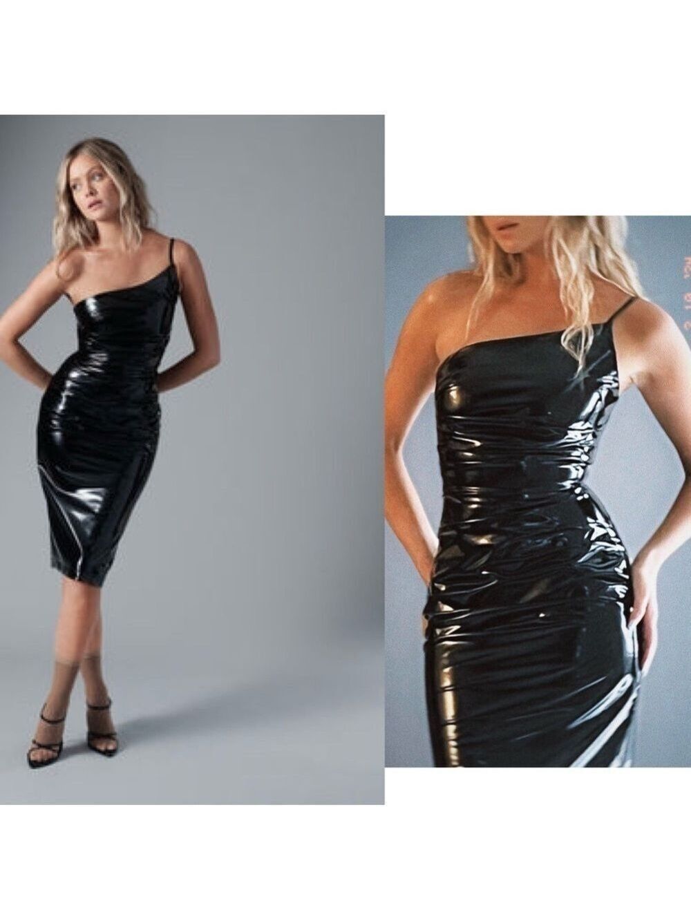 AVEC LES FILLES Black Faux--ever Leather™ Vinyl Patent PU Body-con Dress L NWT
